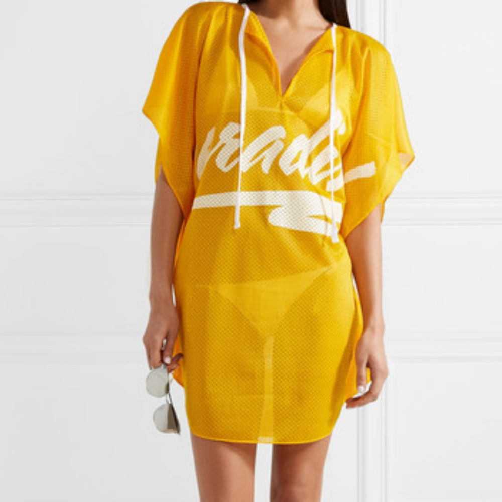 PARADISED MINI MARIA MESH COVERUP CAFTAN YELLOW MEDIUM NWOT